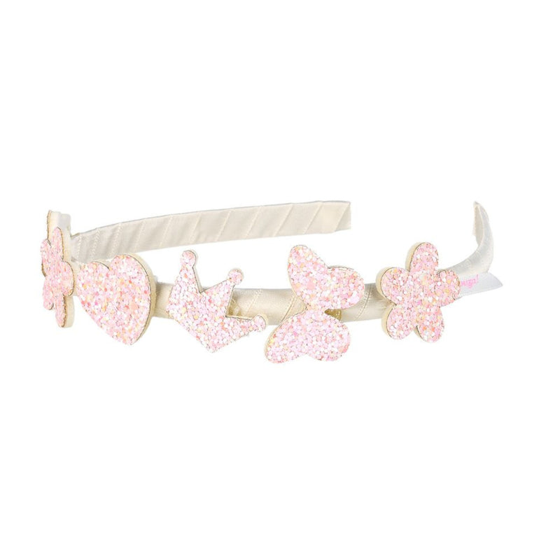 Child's headband decorated with pink glitter shapes