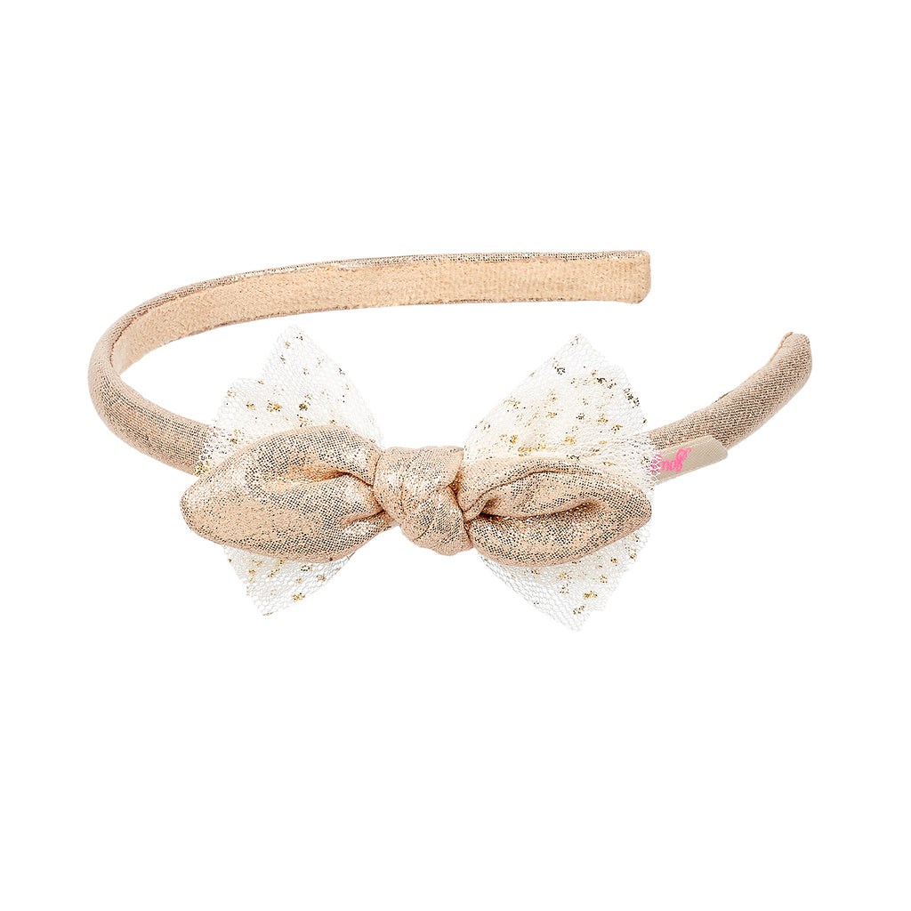 Child's gold headband with gold fabric bow