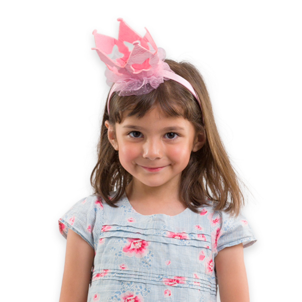Child's headband with pink felt crown and net trim