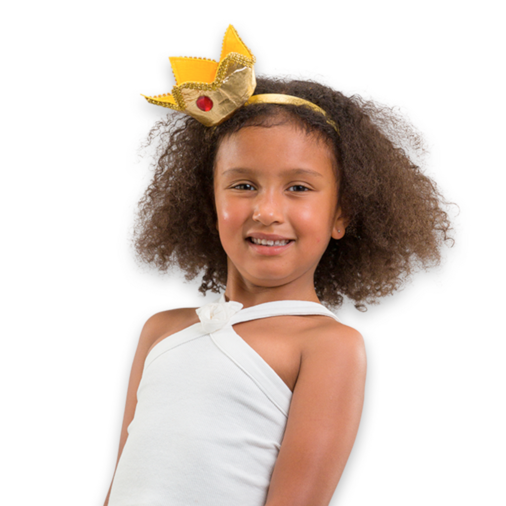 Child's gold headband with attached fabric gold crown