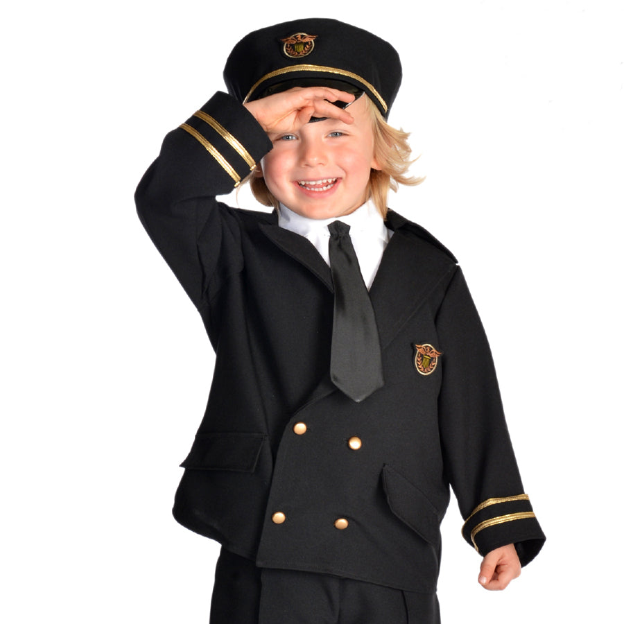 Child's Pilot Costume-Includes jacket, trousers, peaked hat and mock shirt and tie.
