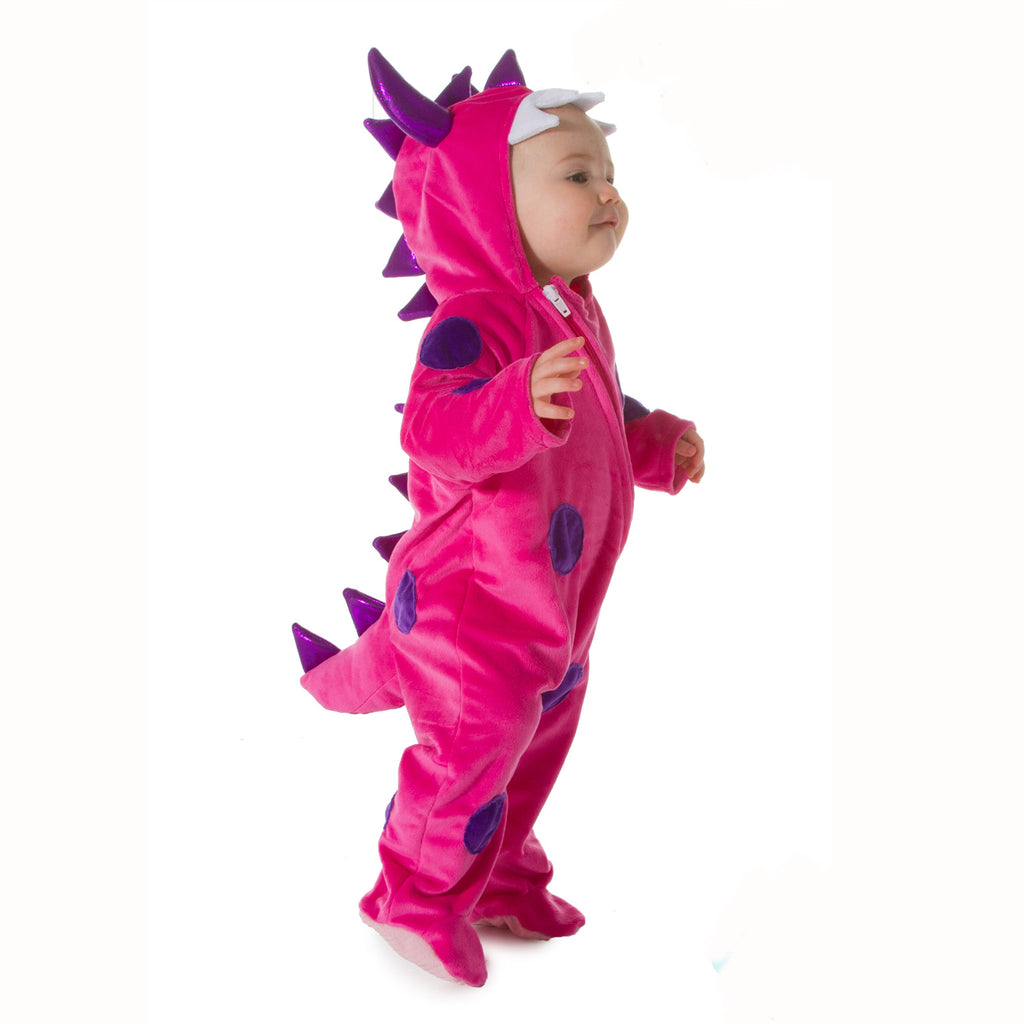 Baby Monster Costume-Pink Monster jumpsuit with purple spots and spikes-Time to Dress Up 1