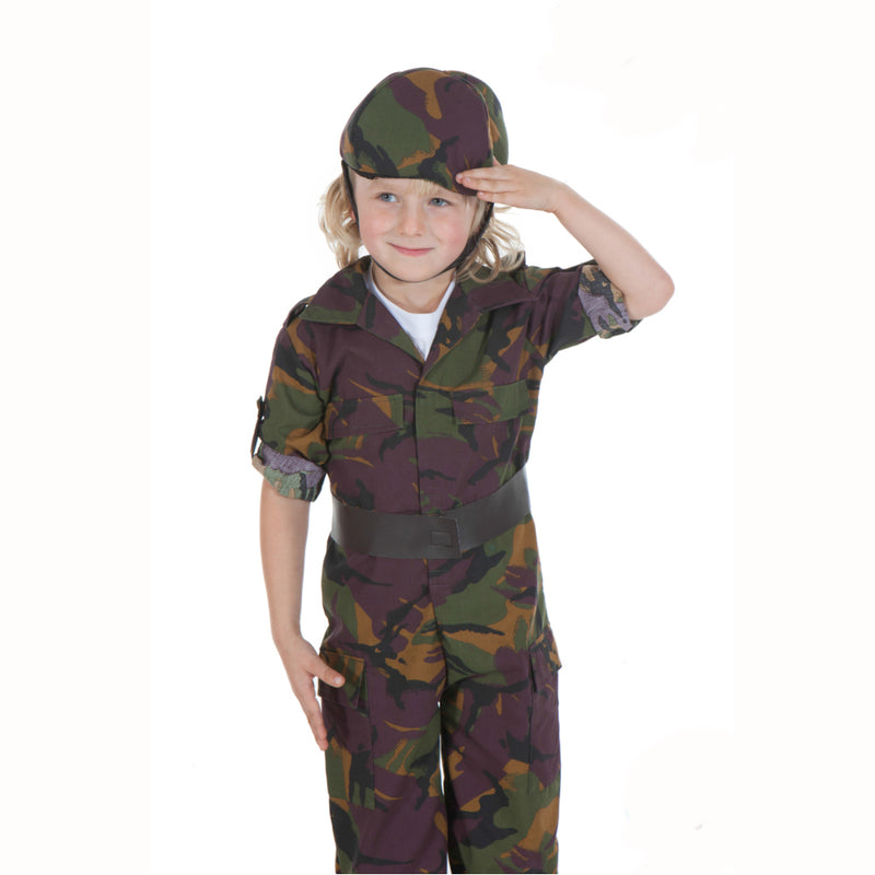Children's army soldier costume in camouflage fabric- Soldier jumpsuit with soft hat
