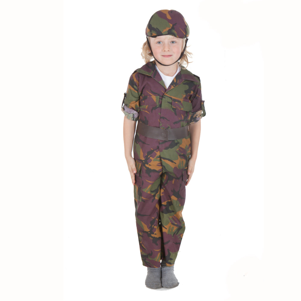 Children's soldier costume in camouflage fabric- Soldier jumpsuit with  soft hat