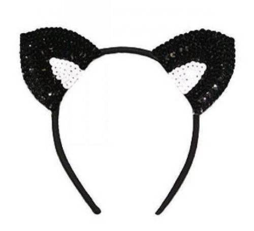 Child's cats ears headband covered with black and white sequins