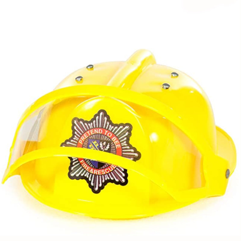 Yellow Firefighter helmet with Fire & Rescue badge and adjustable visor