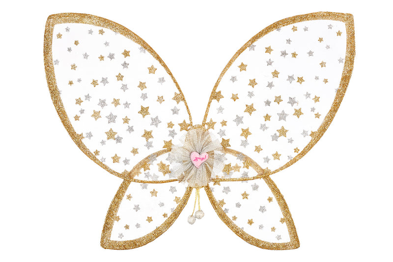 Pair of child's fairy wings.  Wire framed and decorated with gold and silver glitter stars.