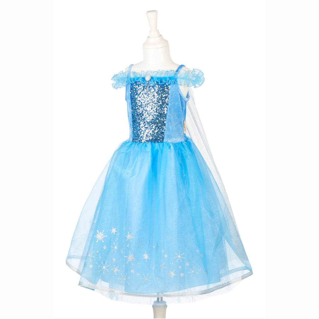 Child's blue princess dress with sparkly silver bodice and full layered skirt. Ice queen dress.