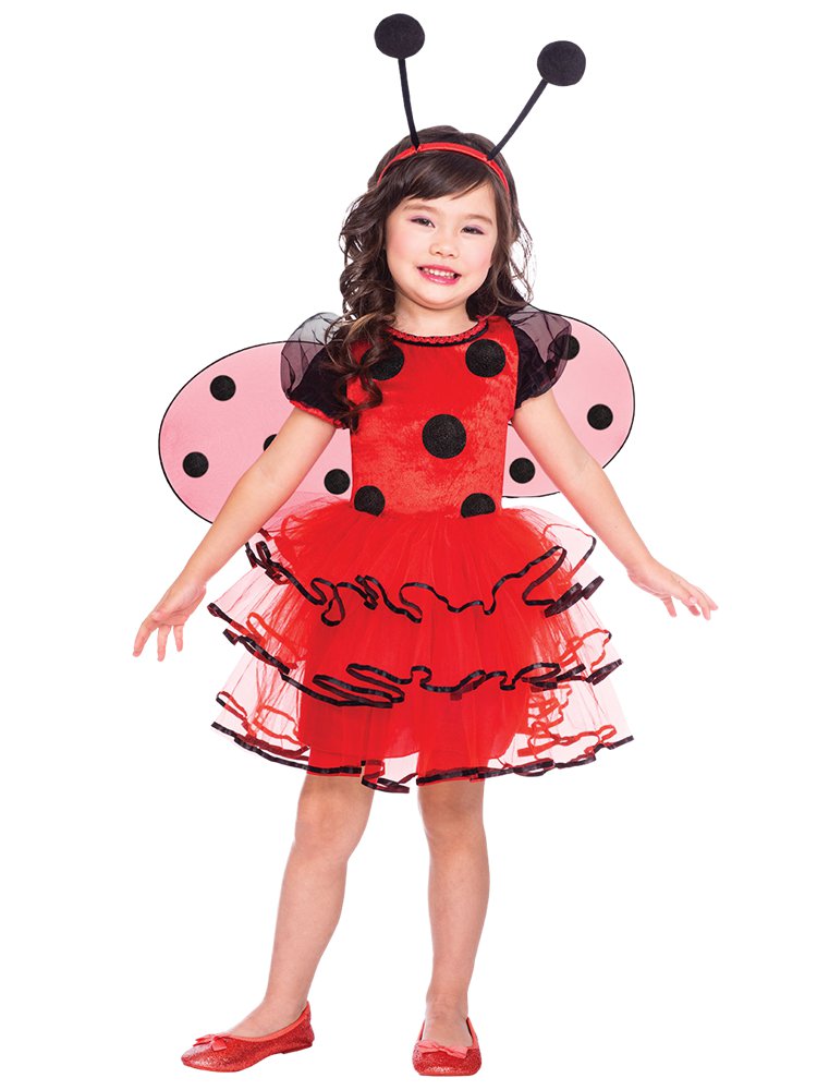 Toddler and child ladybird dress with frilled skirt, wings and headband