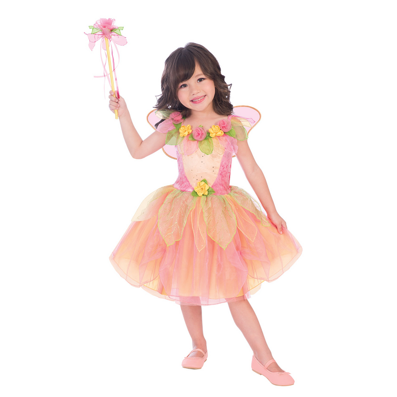 Toddler and Child's peach fairy dress with matching wings and wand