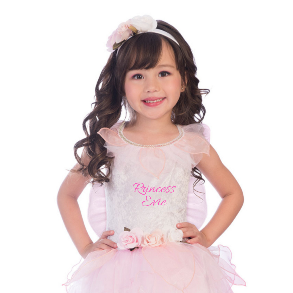 Toddler and Child light pink fairy dress and headband. personalised with child's name