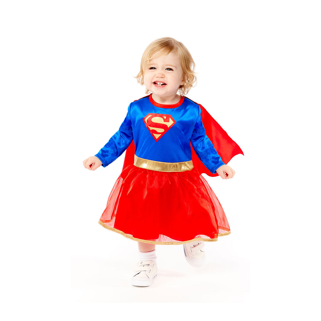 Toddler's classic blue and red Supergirl dress with cape