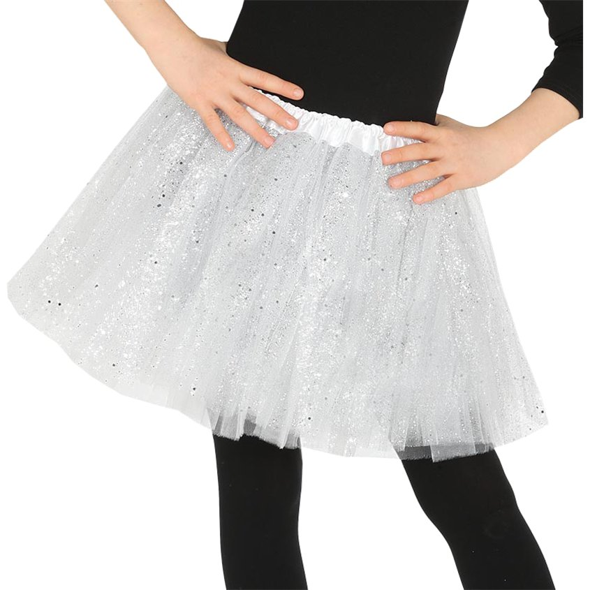 Child's white tutu skirt scattered with silver sequins