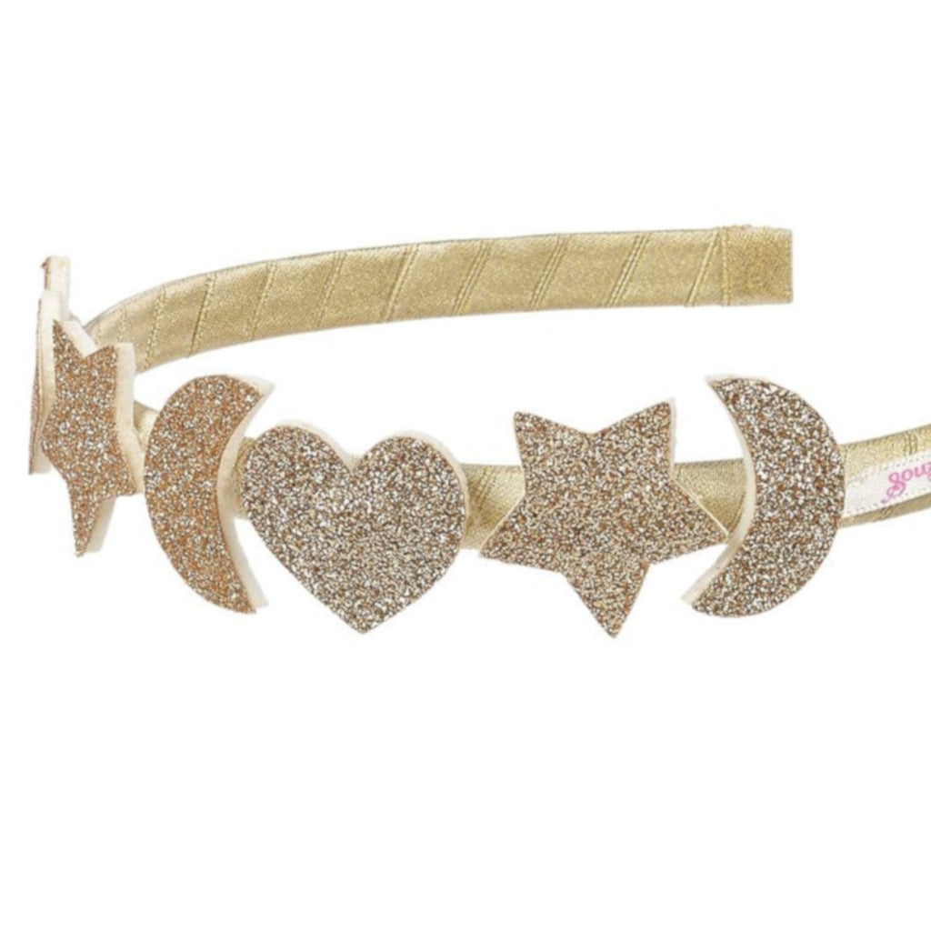 Gold Glitter Headband- Heart, Star, Moon