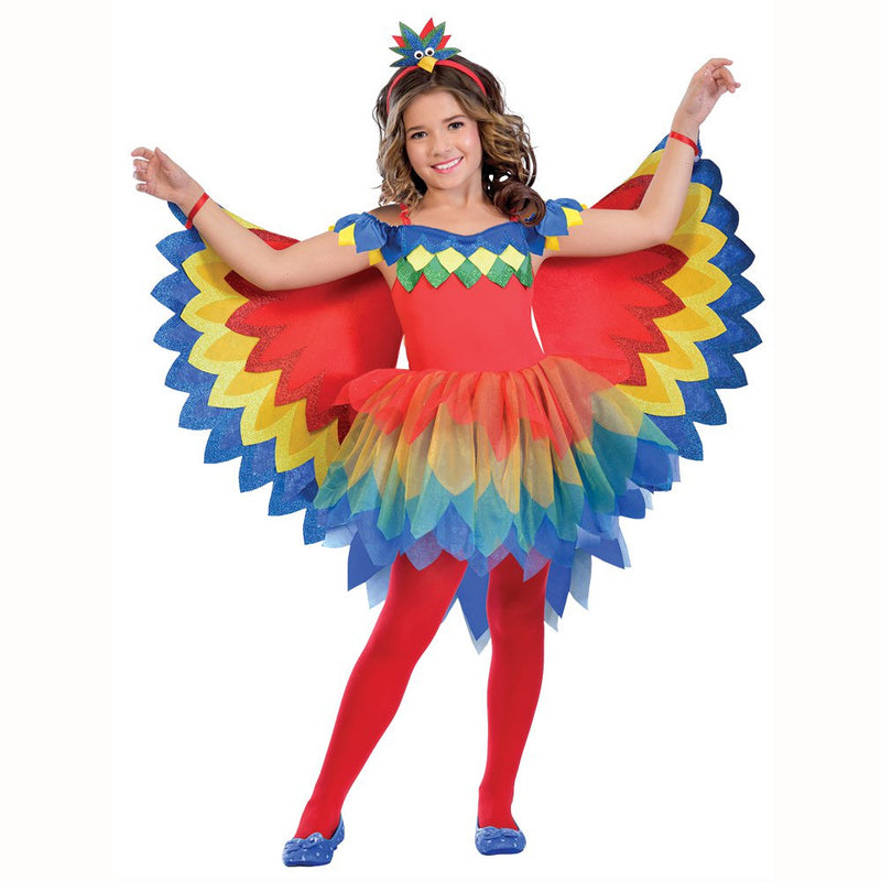 Child's multicoloured parrot dress with wings and headband