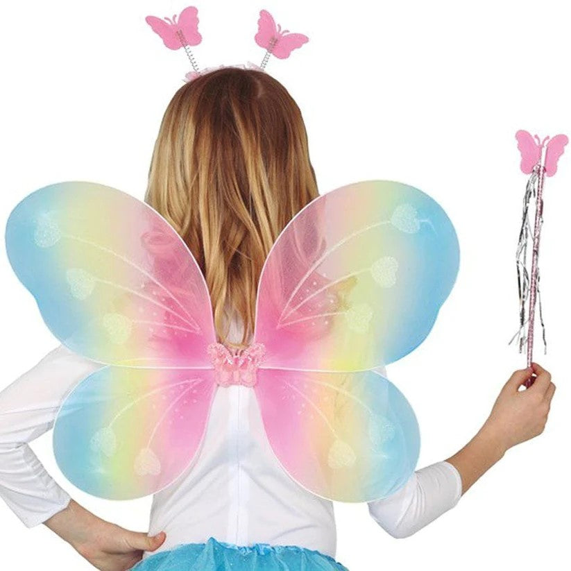 Children's Rainbow Butterfly Fairy Set - Wings and Wand set