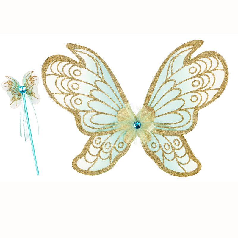Aqua Glitter Wings & Wand Set