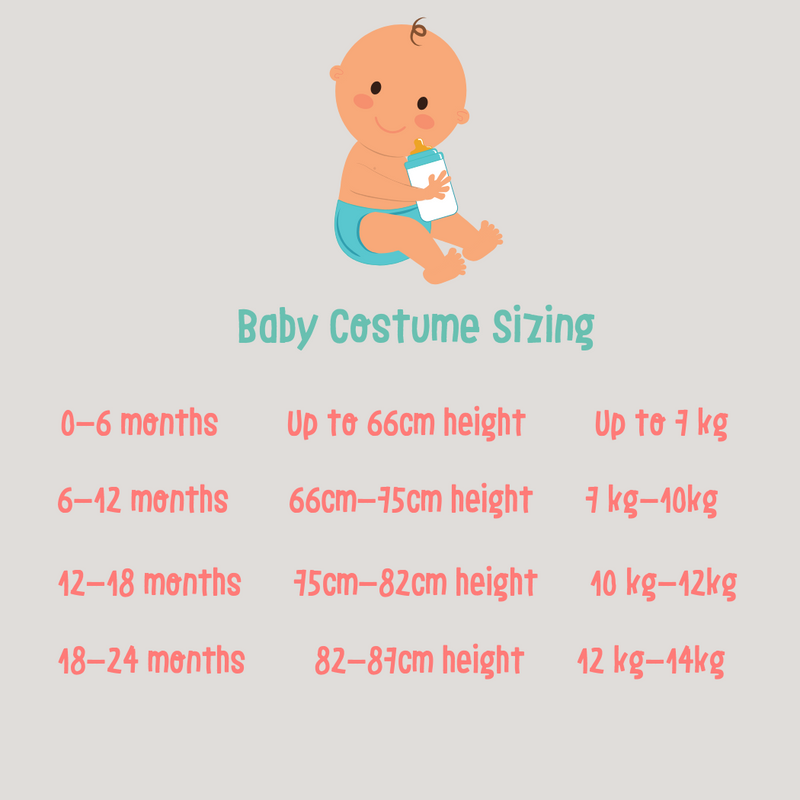 Baby Dinosaur Costume , Baby Costume - size chart