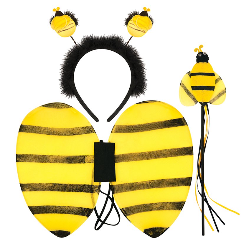 Three piece child's bumblebee wings, wand and headband set