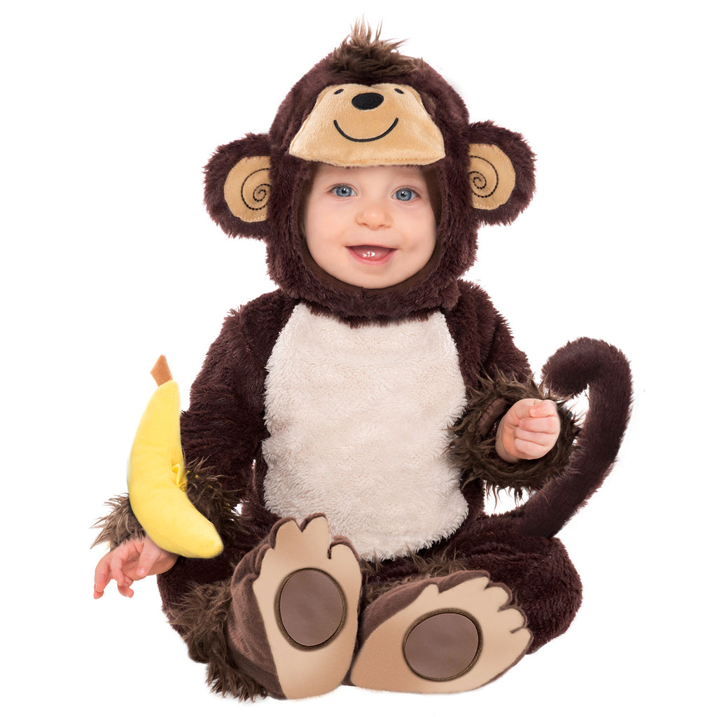 Baby and Toddler Monkey Costume - Monkey Around - Plush jumpsuit with character hood smiling face