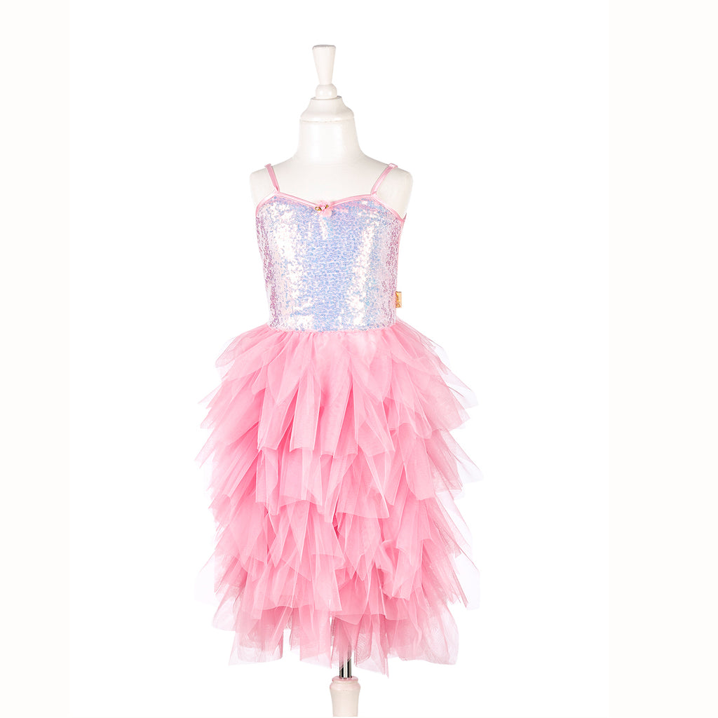 Child's costume with silver bodice and pink layered skirt
